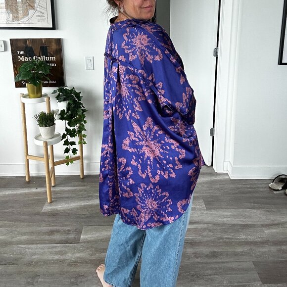 Free People Tops - Free People Blouse, Silky feel, Purple and Pink, Size Small, Oversized